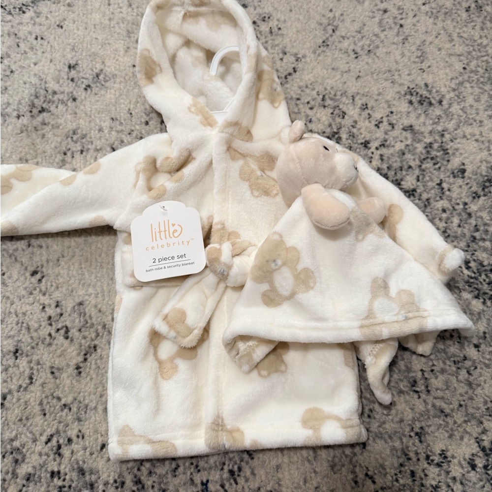 Cream and Tan Kids Bathrobe Set